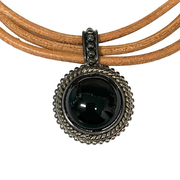 Talbots Real Black Stone Pendant Choker NWT - Picture 2 of 4